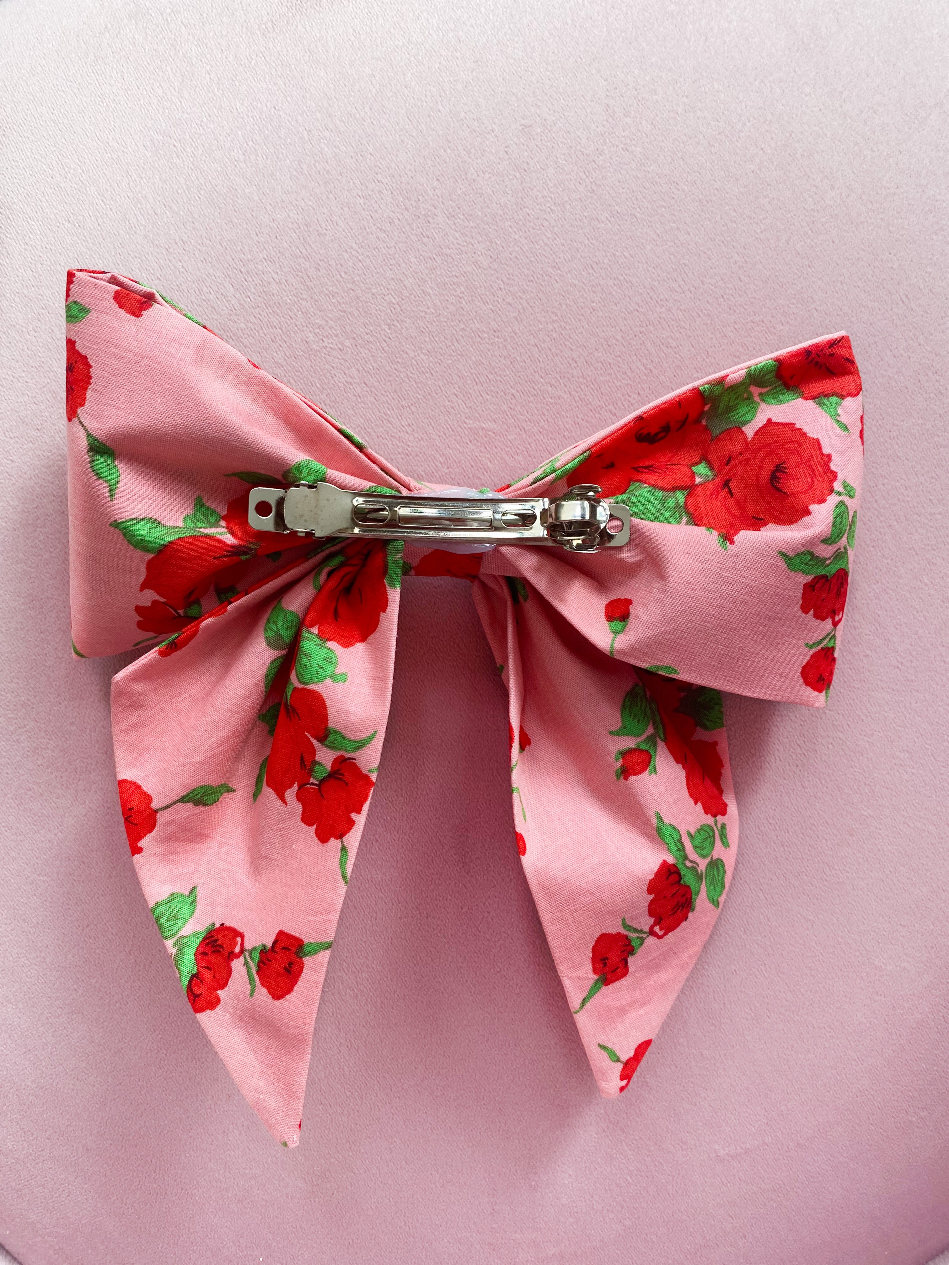 Floral Bow Hair Clip (Rose Royal)